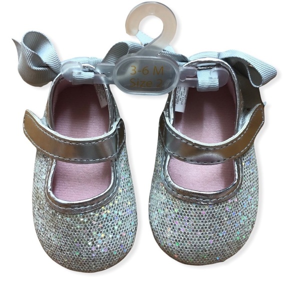 🎉3 For 15$🎉 Nwt Stepping Stones Sparkling Bow Baby Girl Shoes Size 3-6 Months - Picture 1 of 4